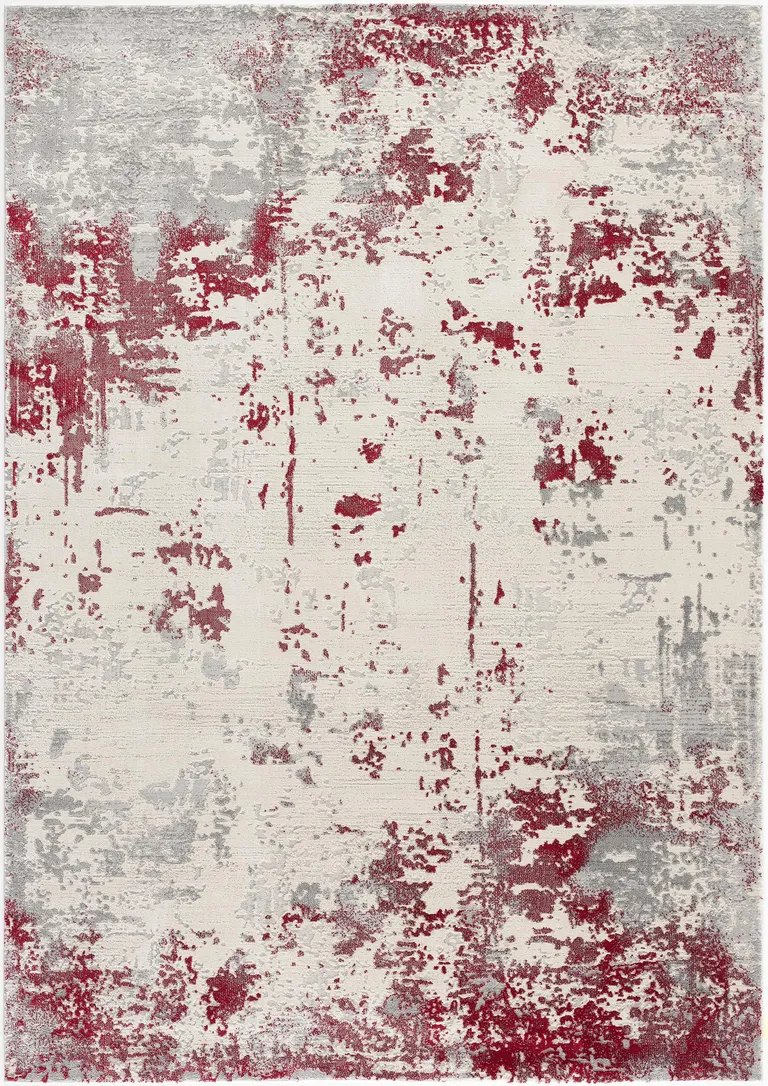 Red and Gray Modern Abstract Area Rug Photo 5