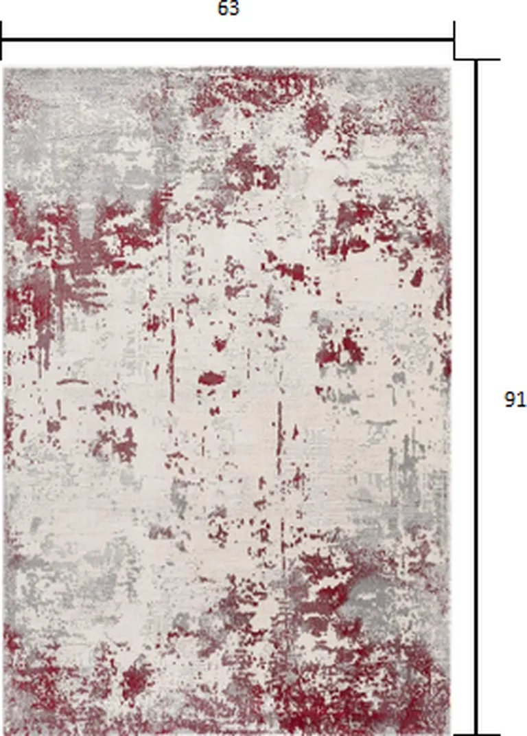 Red and Gray Modern Abstract Area Rug Photo 2