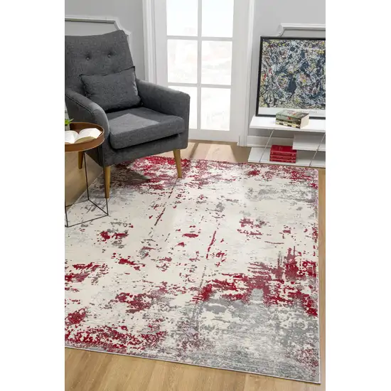 Red and Gray Modern Abstract Area Rug Photo 6