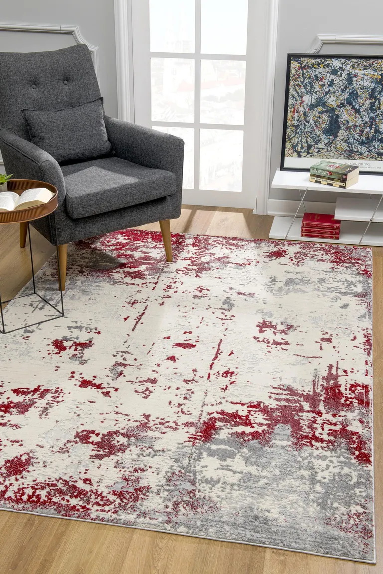 Red and Gray Modern Abstract Area Rug Photo 5