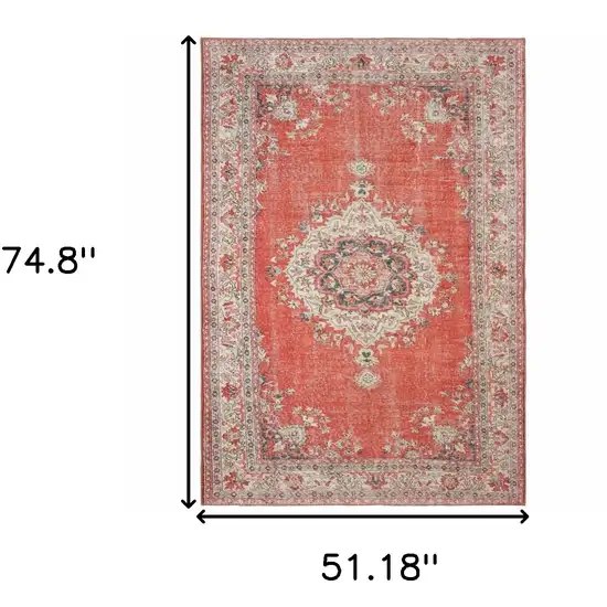 Red And Gray Oriental Area Rug Photo 3