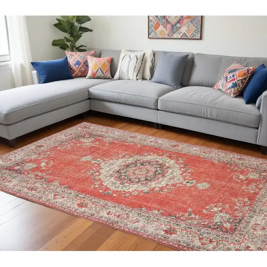 Red and Gray Power Loom Area Rug Photo 1