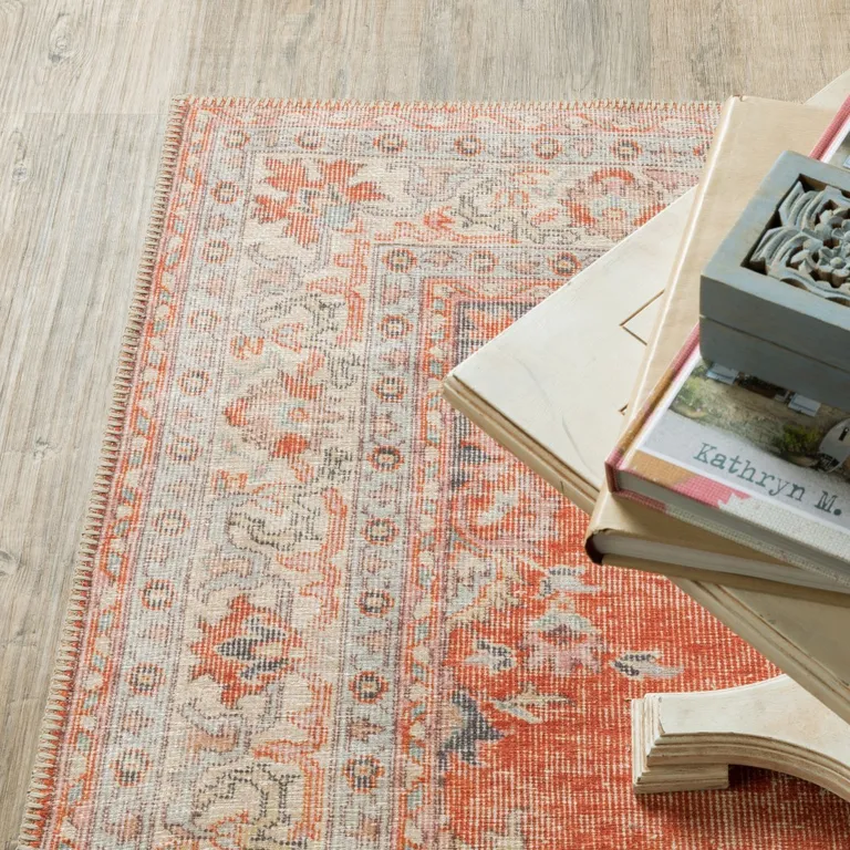 Red and Gray Oriental Area Rug Photo 2