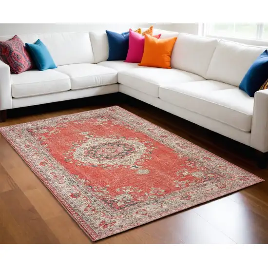 Red And Gray Oriental Area Rug Photo 1