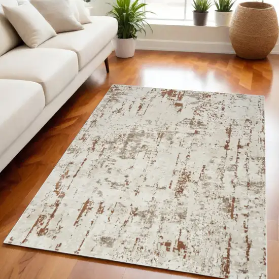 Red and Ivory Abstract Power Loom Runner Rug Photo 1