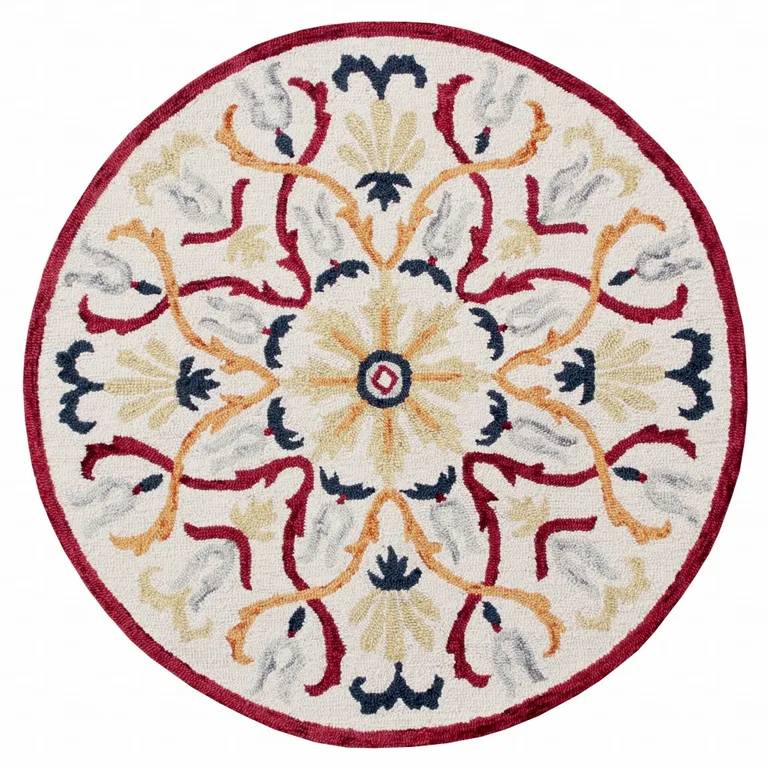 Red and Ivory Floral Filigree Area Rug Photo 1