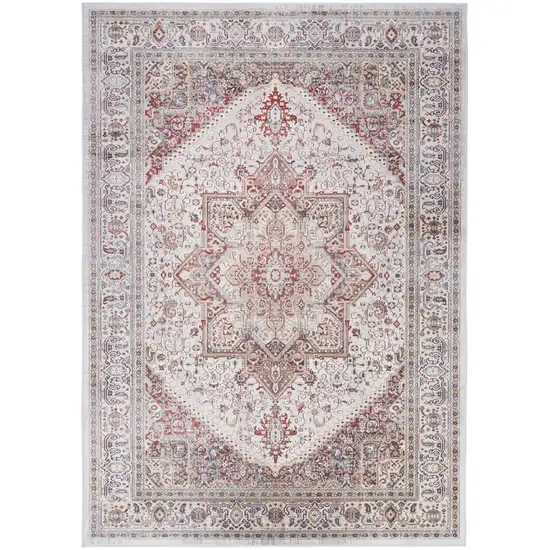 Red and Ivory Floral Medallion Distressed Non Skid Area Rug Photo 8