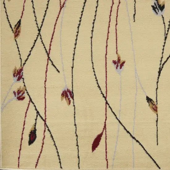 Red and Ivory Floral Power Loom Area Rug Photo 4