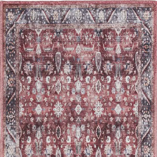 Red and Ivory Floral Power Loom Distressed Washable Non Skid Area Rug Photo 8