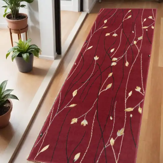 Red and Ivory Floral Vines Power Loom Area Rug Photo 1