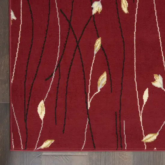 Red and Ivory Floral Vines Power Loom Area Rug Photo 6