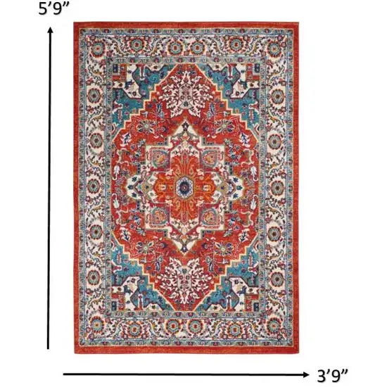 Red and Ivory Medallion Area Rug Photo 6