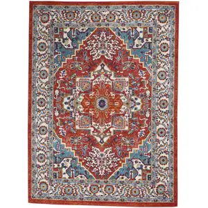 Photo of Red and Ivory Medallion Area Rug