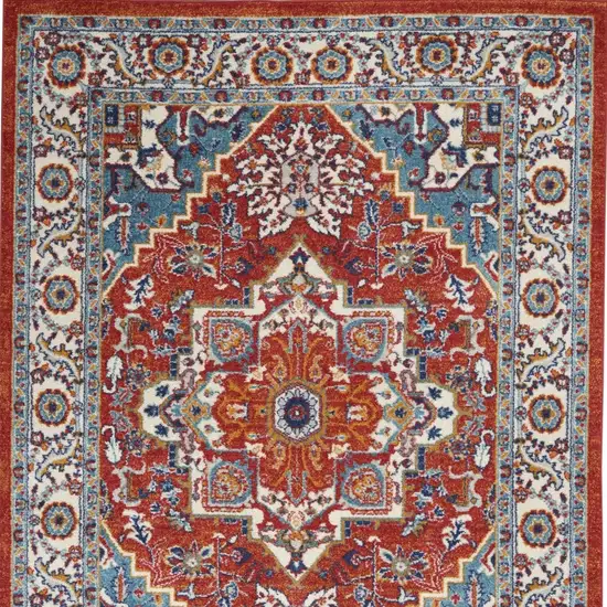 Red and Ivory Medallion Area Rug Photo 9