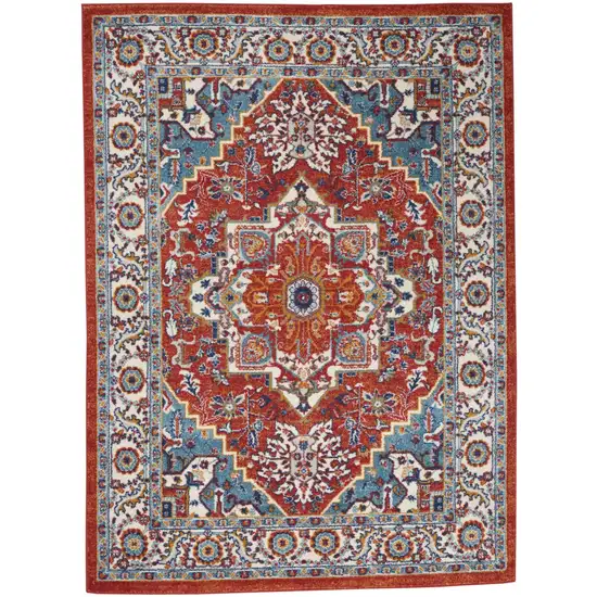 Red and Ivory Medallion Area Rug Photo 10