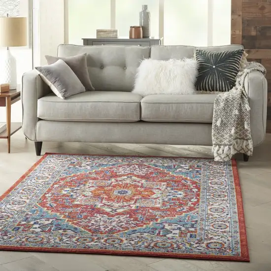 Red and Ivory Medallion Area Rug Photo 8