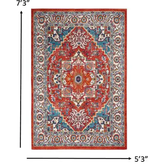 Red and Ivory Medallion Area Rug Photo 6