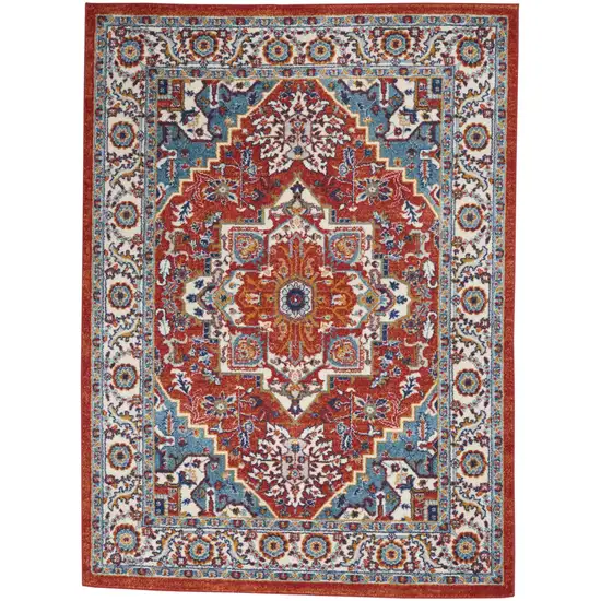 Red and Ivory Medallion Area Rug Photo 1