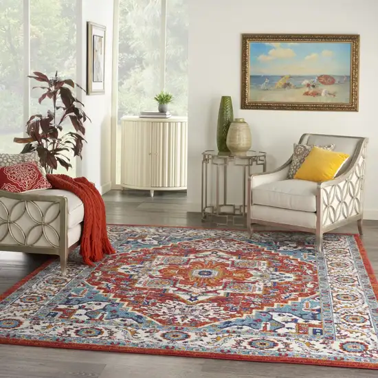 Red and Ivory Medallion Area Rug Photo 8