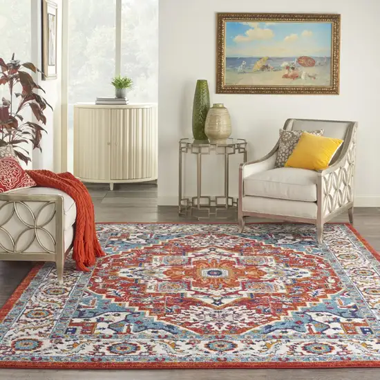 Red and Ivory Medallion Area Rug Photo 7