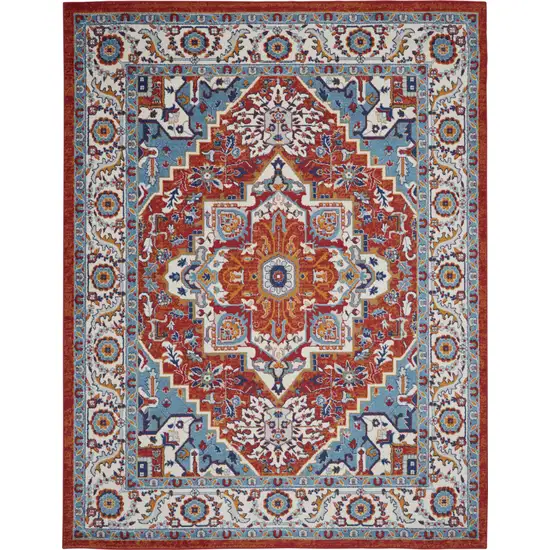 Red And Ivory Medallion Distressed Area Rug Photo 1