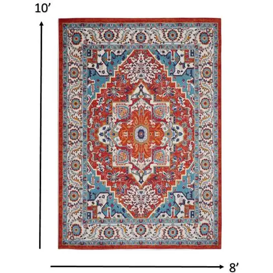 Red and Ivory Medallion Area Rug Photo 6