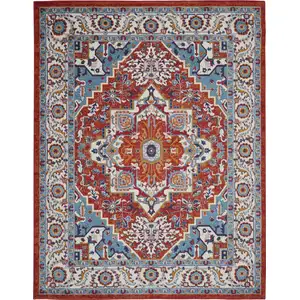 Photo of Red and Ivory Medallion Area Rug