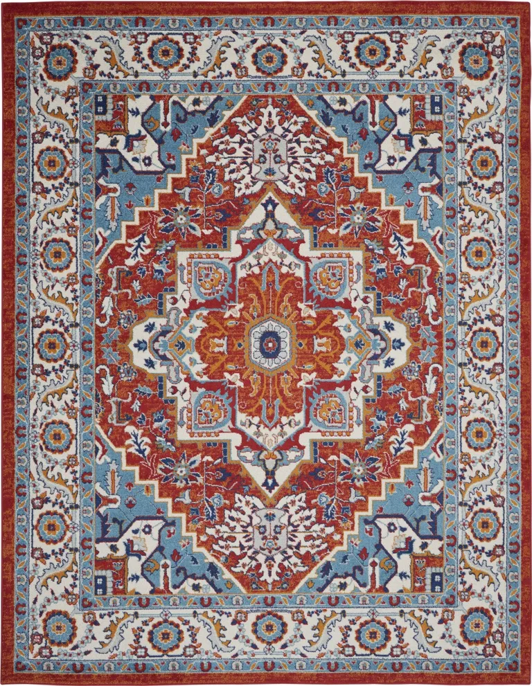 Red and Ivory Medallion Area Rug Photo 1