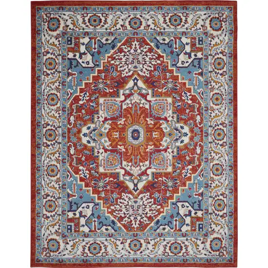 Red and Ivory Medallion Area Rug Photo 1