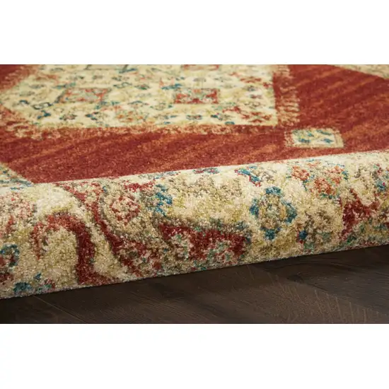 Red and Ivory Medallion Power Loom Area Rug Photo 6