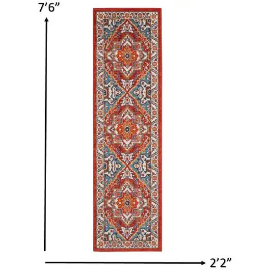 Red and Ivory Medallion Runner Rug Photo 5