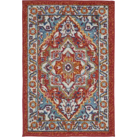 Red And Ivory Power Loom Area Rug Photo 1