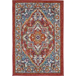 Photo of Red and Ivory Medallion Scatter Rug