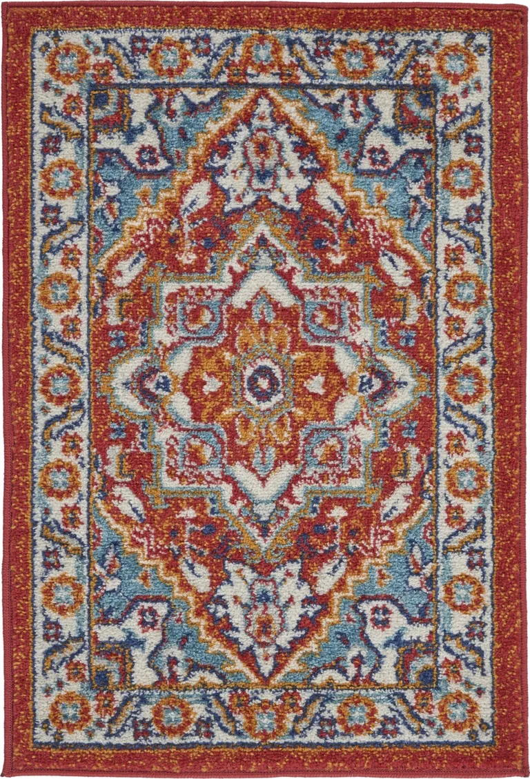 Red and Ivory Medallion Scatter Rug Photo 1