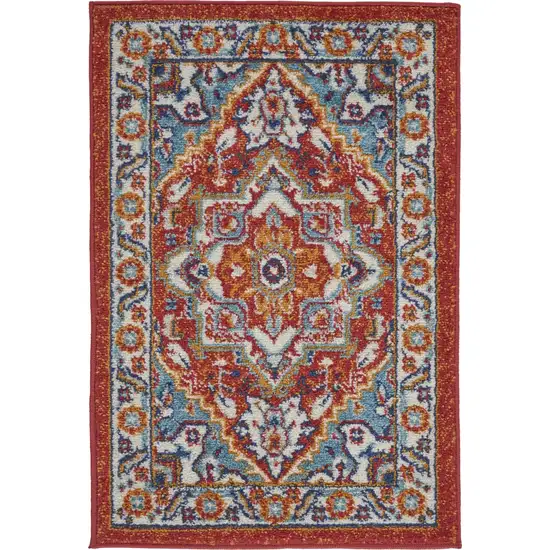 Red and Ivory Medallion Scatter Rug Photo 1