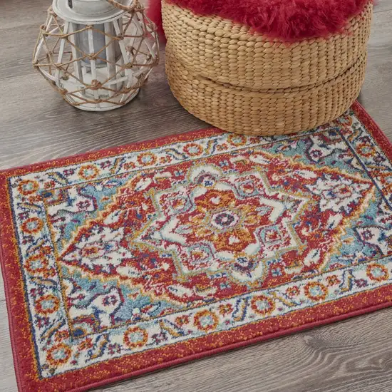 Red and Ivory Medallion Scatter Rug Photo 7