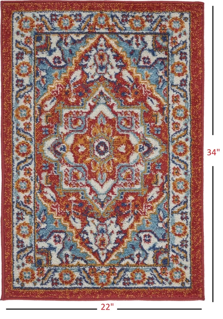 Red and Ivory Medallion Scatter Rug Photo 5