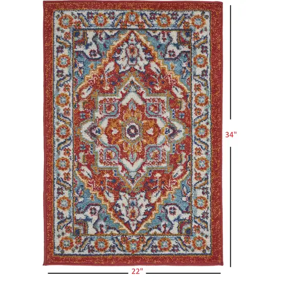 Red and Ivory Medallion Scatter Rug Photo 5