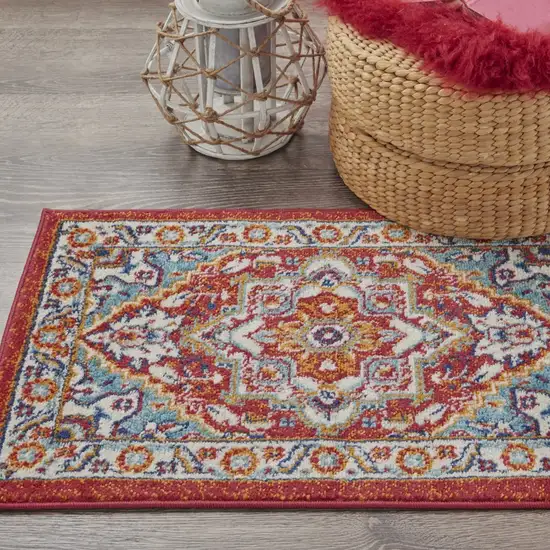 Red and Ivory Medallion Scatter Rug Photo 6