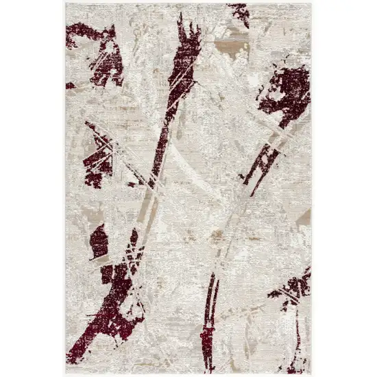 Red and Ivory Modern Distressed Area Rug Photo 7