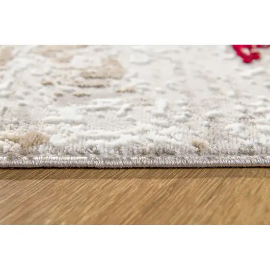 Red and Ivory Modern Distressed Area Rug Photo 8