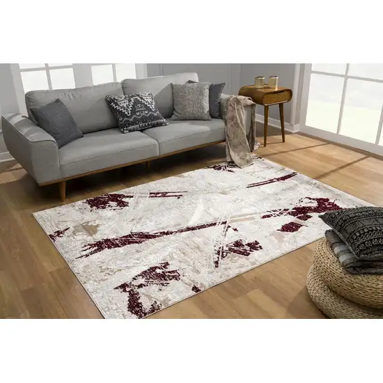 Red and Ivory Modern Distressed Area Rug Photo 3