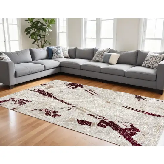 Red and Ivory Abstract Power Loom Area Rug Photo 1