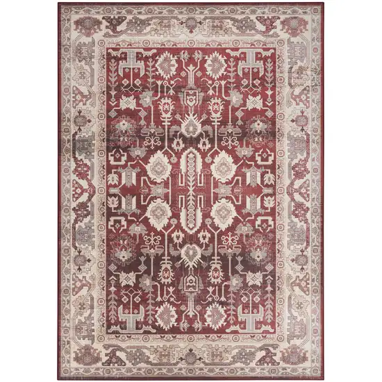 Red and Ivory Oriental Distressed Non Skid Area Rug Photo 2