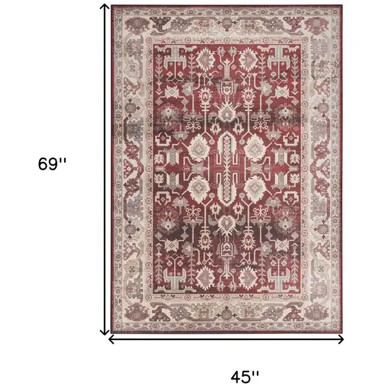 Red and Ivory Oriental Distressed Non Skid Area Rug Photo 3