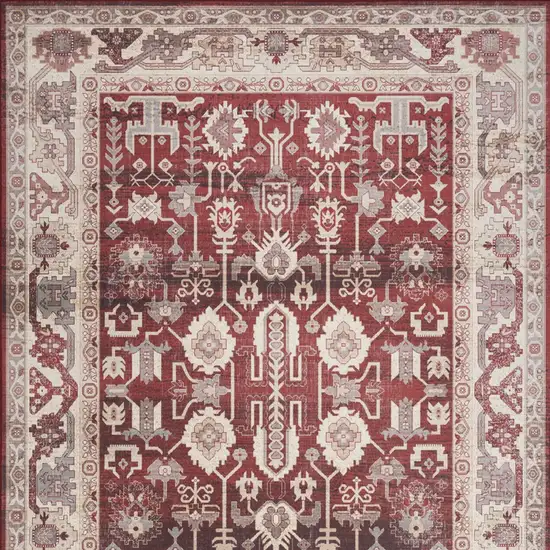 Red and Ivory Oriental Distressed Non Skid Area Rug Photo 8