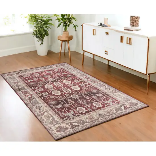 Red and Ivory Oriental Distressed Non Skid Area Rug Photo 1