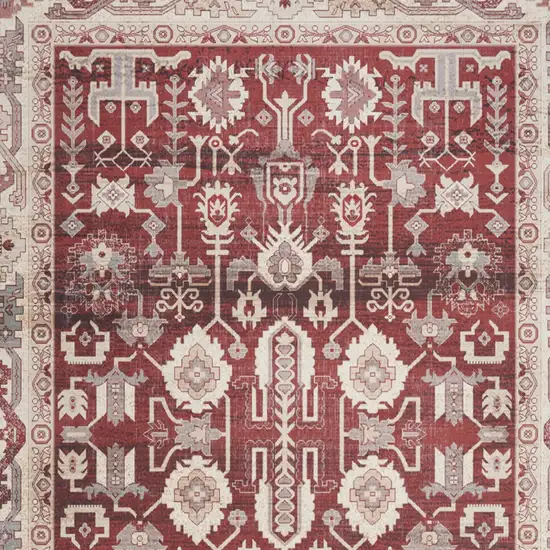 Red and Ivory Oriental Distressed Non Skid Area Rug Photo 7