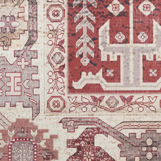 Red and Ivory Oriental Distressed Non Skid Area Rug Photo 5