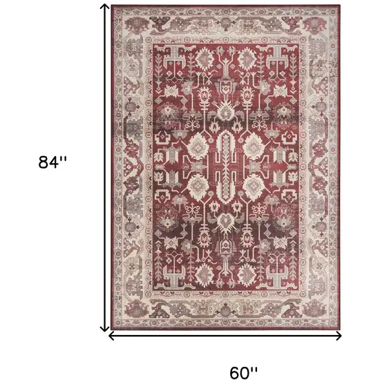 Red and Ivory Oriental Distressed Non Skid Area Rug Photo 3